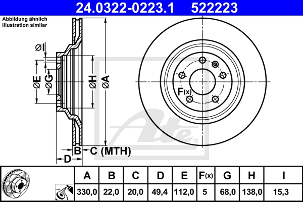 ATE Bremsensatz, Scheibenbremse sg00000dgk Vorderachse belüftet 347mm 22mm für VAG SEAT