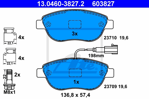 ATE Bremsensatz, Scheibenbremse sg00000dho Hinterachse Voll 240mm 22mm für PEUGEOT CITROËN FORD OPEL VAUXHALL FIAT