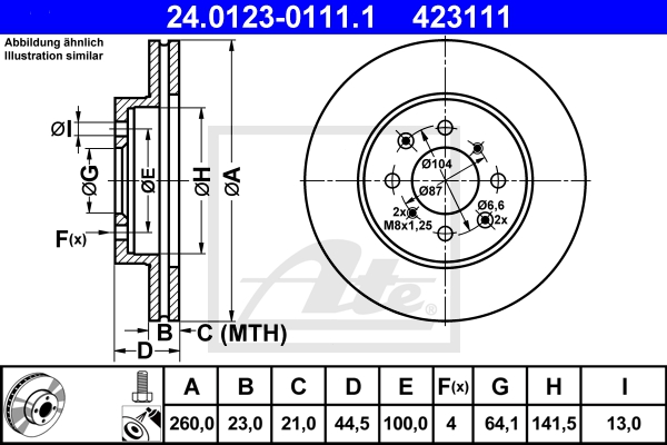 ATE Bremsensatz, Scheibenbremse sg00000di1 Hinterachse Voll 260mm 23mm für FIAT HONDA MG SUZUKI ROVER