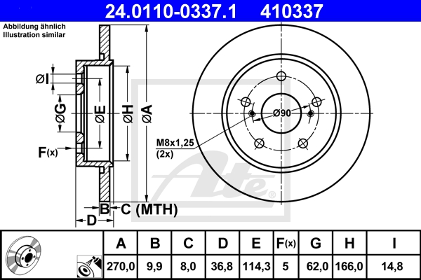 ATE Bremsensatz, Scheibenbremse sg00000di7 Hinterachse Voll 270mm 9mm für TOYOTA LEXUS