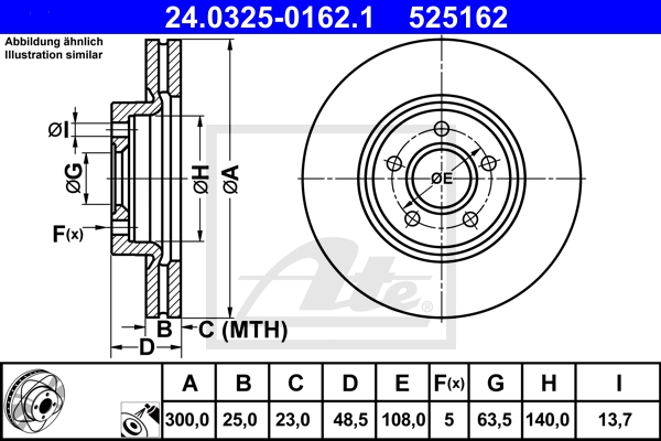 ATE Bremsensatz, Scheibenbremse sg00000dim Hinterachse Voll 265mm 11mm für VOLVO FORD OPEL VAUXHALL GENERAL MOTORS MAZDA