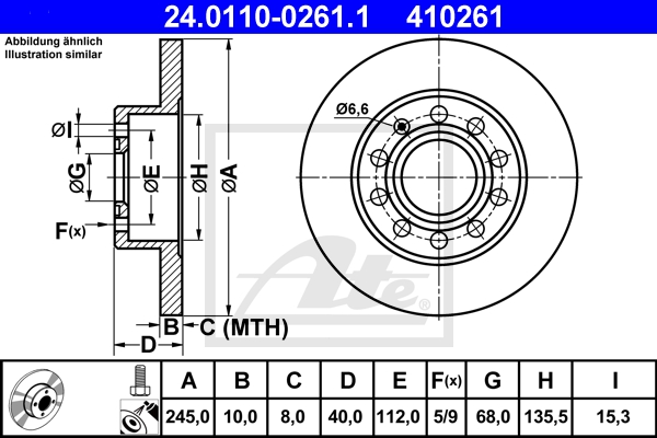 ATE Bremsensatz, Scheibenbremse sg00000djp Vorderachse Voll 245mm 10mm für SEAT VAG SKODA