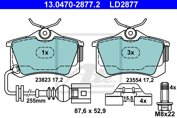 ATE Bremsensatz, Scheibenbremse sg00000djx Hinterachse Voll 230mm 9mm für VAG SEAT SKODA