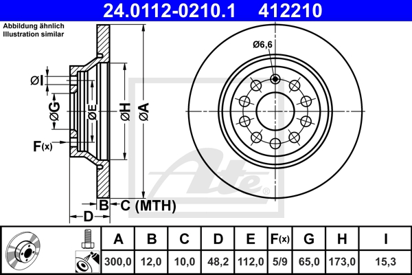 ATE Bremsensatz, Scheibenbremse sg00000dk2 Hinterachse Voll 300mm 12mm für VAG SEAT SKODA