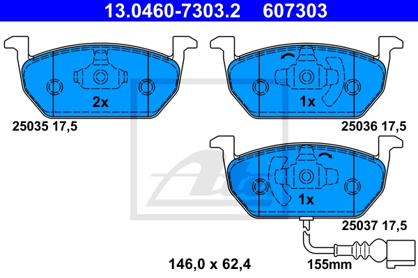 ATE Bremsensatz, Scheibenbremse sg00000dk4 Hinterachse Voll 253mm 10mm für SKODA VAG