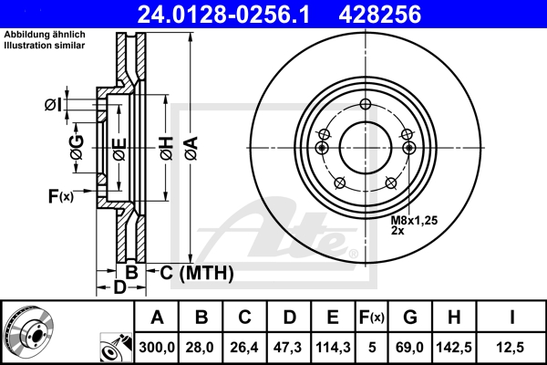 ATE Bremsensatz, Scheibenbremse sg00000dkd Hinterachse Voll 300mm 10mm für SSANGYONG KIA HYUNDAI