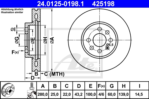 ATE Bremsensatz, Scheibenbremse sg00000dl5 Vorderachse Voll 240mm 9mm für OPEL VAUXHALL KIA