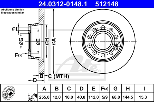 ATE Bremsensatz, Scheibenbremse sg00000dlb Hinterachse Voll 288mm 12mm für VAG SEAT SKODA