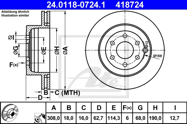 ATE Bremsensatz, Scheibenbremse sg00000dlh Hinterachse belüftet 308mm 18mm für INFINITI NISSAN RENAULT