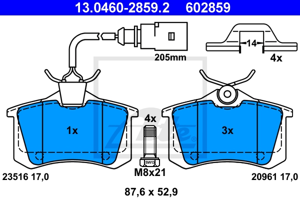 ATE Bremsensatz, Scheibenbremse sg00000dlm Hinterachse Voll 268mm 10mm für FORD VAG SEAT