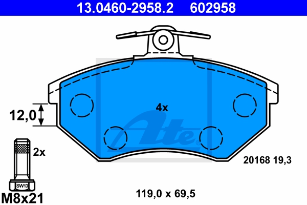 ATE Bremsensatz, Scheibenbremse sg00000dm2 Vorderachse Voll 239mm 10mm für VAG SEAT