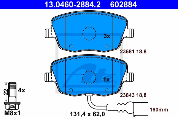 ATE Bremsensatz, Scheibenbremse sg00000dmi Hinterachse Voll 230mm 9mm für VAG SEAT SKODA