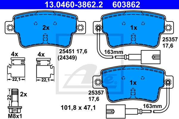 ATE Bremsensatz, Scheibenbremse sg00000dns Vorderachse Voll 264mm 22mm für OPEL VAUXHALL FIAT CITROËN PEUGEOT