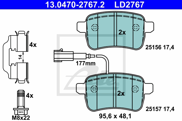 ATE Bremsensatz, Scheibenbremse sg00000dnv Hinterachse Voll 264mm 26mm für FIAT JEEP