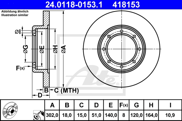 ATE Bremsensatz, Scheibenbremse sg00000dp2 Hinterachse Voll 302mm 18mm für OPEL VAUXHALL RENAULT NISSAN