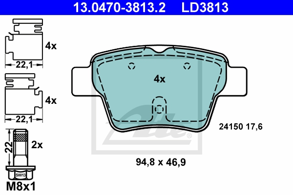ATE Bremsensatz, Scheibenbremse sg00000dp8 Vorderachse Voll 249mm 9mm für PEUGEOT CITROËN VAUXHALL OPEL