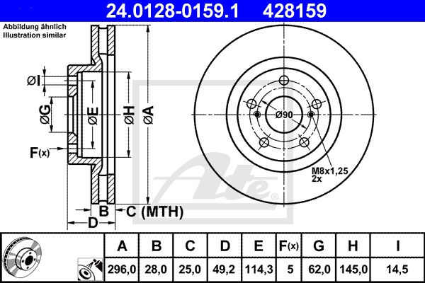 ATE Bremsensatz, Scheibenbremse sg00000dps Hinterachse Voll 281mm 12mm für TOYOTA LEXUS