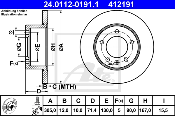 ATE Bremsensatz, Scheibenbremse sg00000dql Vorderachse Voll 302mm 12mm für VAUXHALL OPEL RENAULT NISSAN