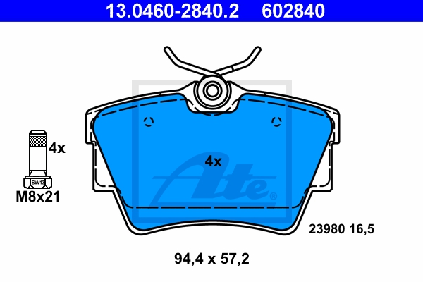 ATE Bremsensatz, Scheibenbremse sg00000dqx Hinterachse Voll 280mm 12mm für VAUXHALL OPEL NISSAN RENAULT FIAT