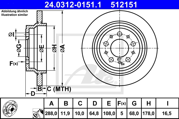 ATE Bremsensatz, Scheibenbremse sg00000drc Hinterachse Voll 305mm 11mm für VOLVO