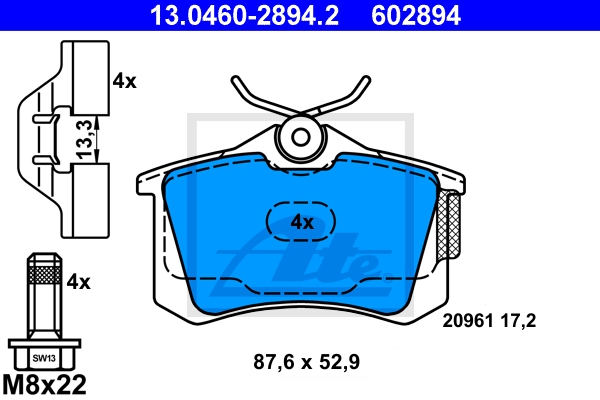 ATE Bremsensatz, Scheibenbremse sg00000drt Hinterachse Voll 230mm 9mm für VAG SEAT SKODA