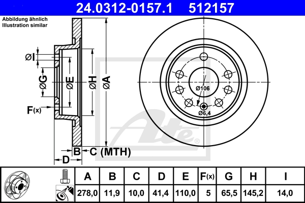 ATE Bremsensatz, Scheibenbremse sg00000drz Vorderachse Voll 285mm 24mm für OPEL VAUXHALL SAAB FIAT