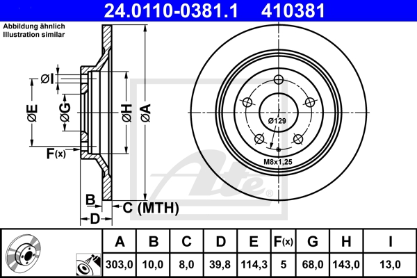 ATE Bremsensatz, Scheibenbremse sg00000ds7 Hinterachse Voll 297mm 10mm für MAZDA