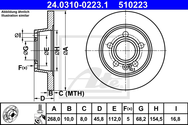 ATE Bremsensatz, Scheibenbremse sg00000dsi Vorderachse Voll 268mm 10mm für FORD VAG SEAT