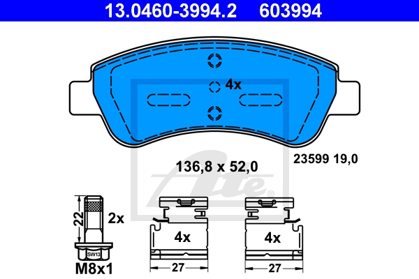 ATE Bremsensatz, Scheibenbremse sg00000dst Vorderachse Voll 249mm 9mm für PEUGEOT CITROËN VAUXHALL OPEL