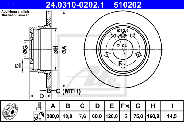 ATE Bremsensatz, Scheibenbremse sg00000du1 Vorderachse Voll 286mm 10mm für SAAB BMW ROVER