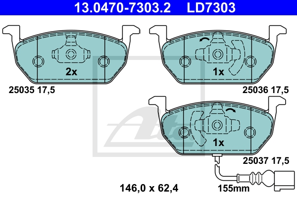 ATE Bremsensatz, Scheibenbremse sg00000dv9 Hinterachse belüftet 276mm 24mm für SKODA VAG SEAT