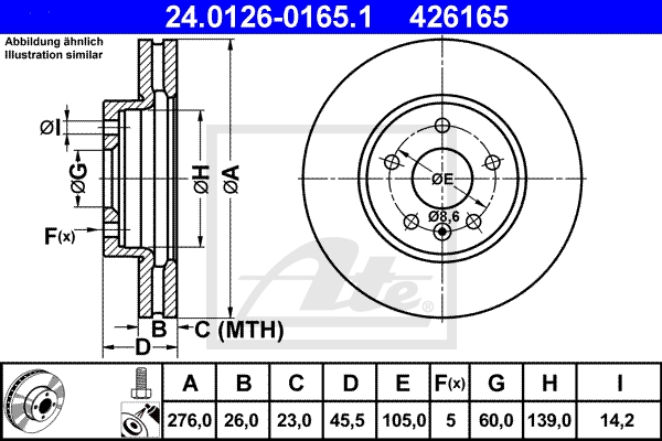 ATE Bremsensatz, Scheibenbremse sg00000dvd Hinterachse Voll 268mm 12mm für OPEL VAUXHALL CHEVROLET