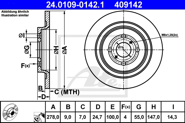 ATE Bremsensatz, Scheibenbremse sg00000dx4 Hinterachse Voll 258mm 22mm für TOYOTA DAIHATSU