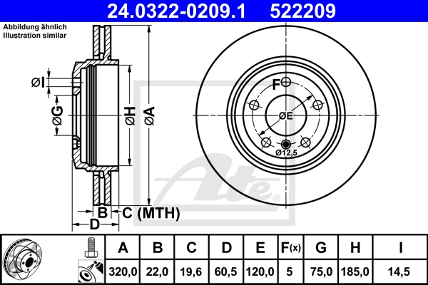ATE Bremsensatz, Scheibenbremse sg00000e08 Hinterachse belüftet 325mm 24mm für BMW MG LAND ROVER