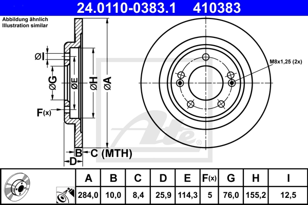 ATE Bremsensatz, Scheibenbremse sg00000e1r Hinterachse Voll 300mm 10mm für KIA HYUNDAI SSANGYONG