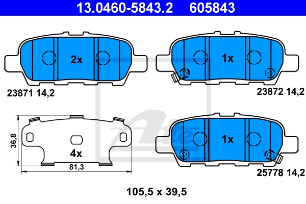 ATE Bremsensatz, Scheibenbremse sg00000e20 Hinterachse belüftet 292mm 16mm für NISSAN INFINITI SUZUKI RENAULT