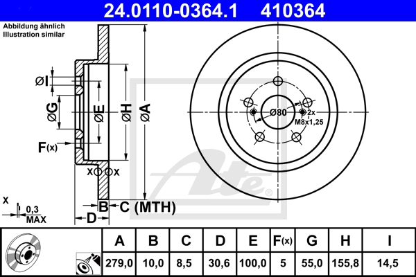 ATE Bremsensatz, Scheibenbremse sizw2n89t1 Hinterachse Voll 275mm 10mm für SUBARU TOYOTA LEXUS