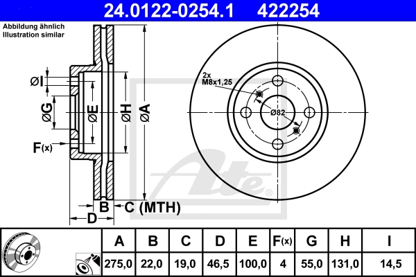ATE Bremsensatz, Scheibenbremse sizw2n95w9 Hinterachse Voll 259mm 9mm für SUBARU TOYOTA LEXUS