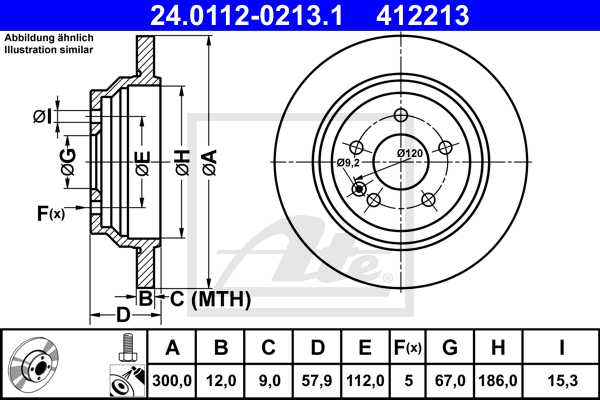 ATE sizw2nay05 Hinterachse Voll 300mm 12mm für MERCEDES-BENZ CHRYSLER VAG