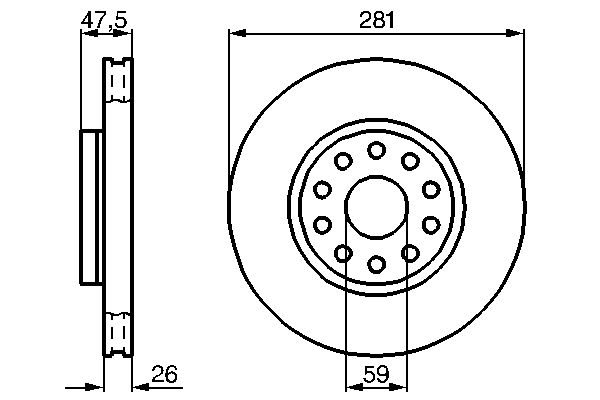 BOSCH ijf14100l0 Vorderachse belüftet 280mm 26mm für FORD FIAT ALFA ROMEO LANCIA