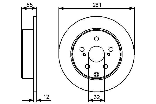 BOSCH Bremsensatz, Scheibenbremse ijf1413ur6 Hinterachse Voll 281mm 12mm für LEXUS TOYOTA