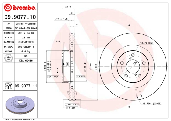 BREMBO Bremsensatz, Scheibenbremse ijdtidgxp0 Vorderachse Innenbelüftet 293mm 24mm für TOYOTA NISSAN SUBARU