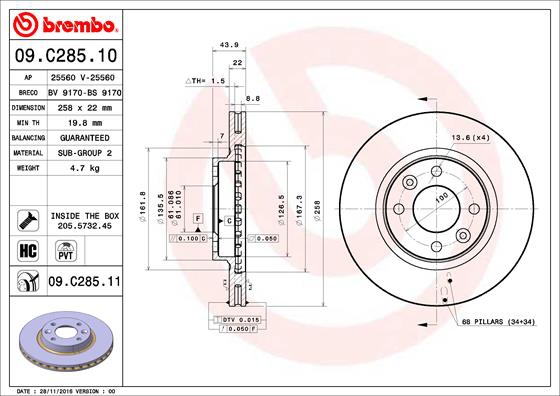 BREMBO Bremsensatz, Scheibenbremse ijdtidhy74 Vorderachse Innenbelüftet 258mm 22mm für DACIA RENAULT SMART