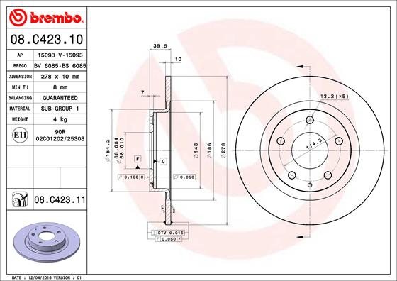 BREMBO Bremsensatz, Scheibenbremse ijdtidjc74 Hinterachse Voll 278mm 10mm für MAZDA