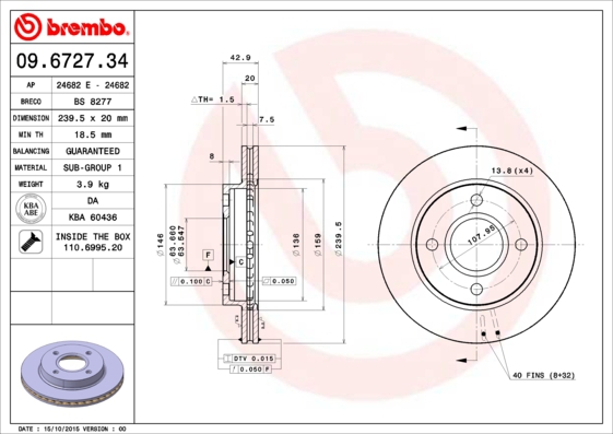 BREMBO Bremsensatz, Scheibenbremse ijf141i6f6 Vorderachse Innenbelüftet 240mm 20mm für FORD FORD (CHANGAN) MAZDA