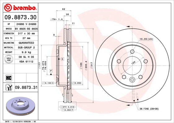 BREMBO Bremsensatz, Scheibenbremse ijf141i8p0 Vorderachse Innenbelüftet 317mm 30mm für LAND ROVER
