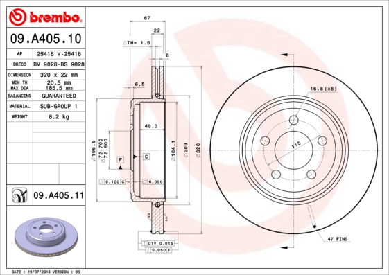 BREMBO Bremsensatz, Scheibenbremse ijg5y0ur97 Hinterachse Innenbelüftet 320mm 22mm für CHRYSLER LANCIA FIAT