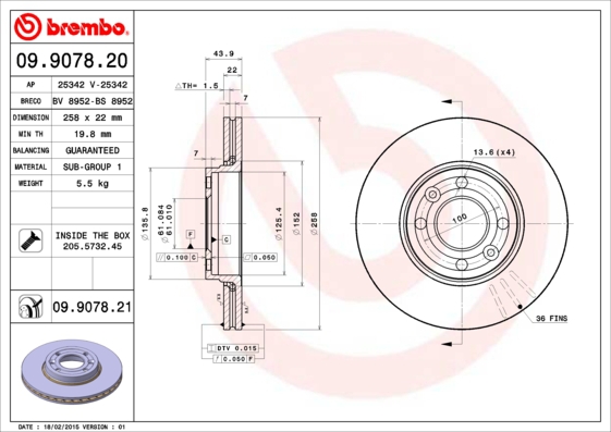 BREMBO Bremsensatz, Scheibenbremse ijzjsg5vm9 Vorderachse Innenbelüftet 258mm 22mm für MERCEDES-BENZ RENAULT DACIA LADA