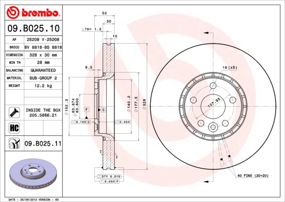 BREMBO Bremsensatz, Scheibenbremse ijzjsg61b4 Vorderachse Innenbelüftet 328mm 30mm für VOLVO