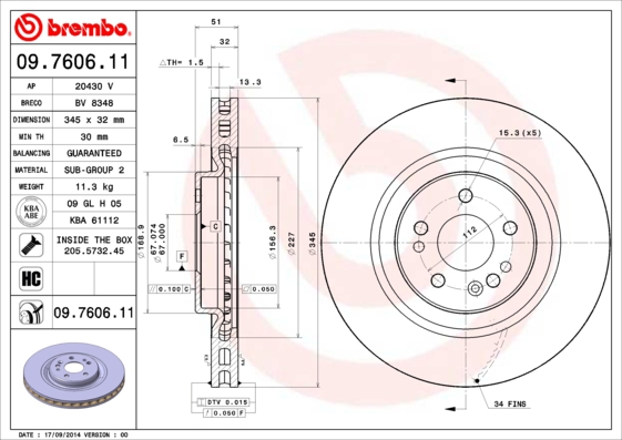 BREMBO ijzjsg66n6 Vorderachse Innenbelüftet 345mm 32mm für MERCEDES-BENZ